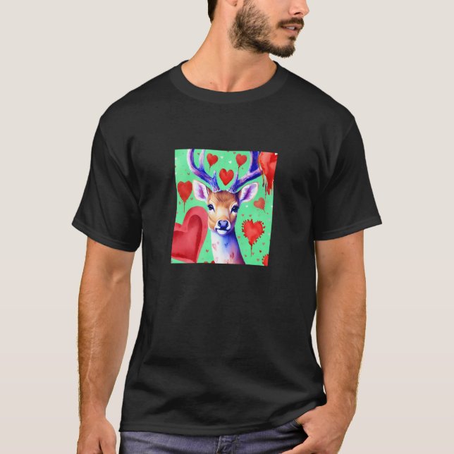 Camiseta Valentine's Day Love Heart Cute Deer Girlfriend Fi (Frente)