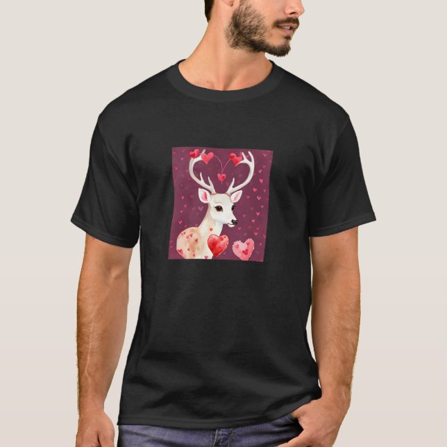 Camiseta Valentine's Day Love Heart Cute Deer Girlfriend Fi (Frente)
