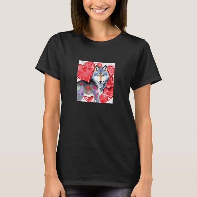 Camiseta Valentine's Day Love Heart Cute Wolf Girlfriend Fi (Frente)