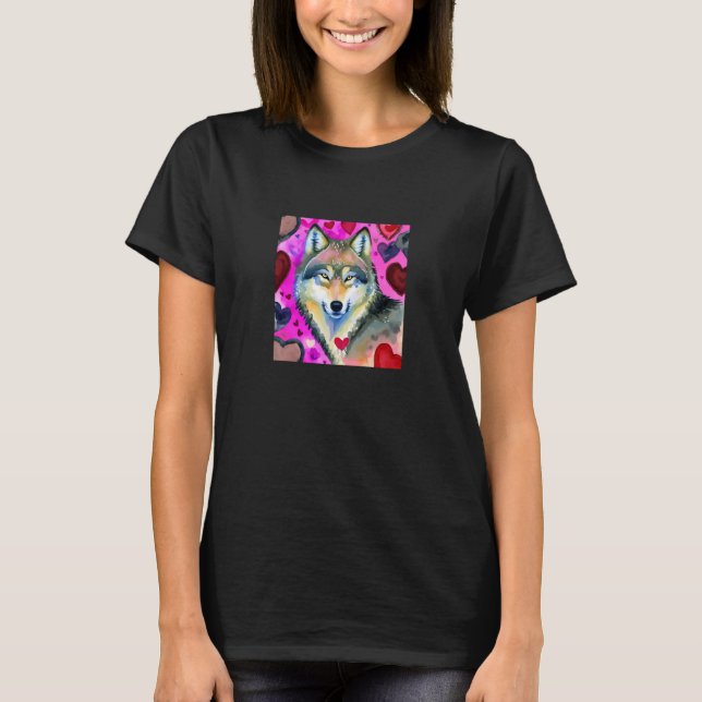 Camiseta Valentine's Day Love Heart Cute Wolf Girlfriend Fi (Frente)