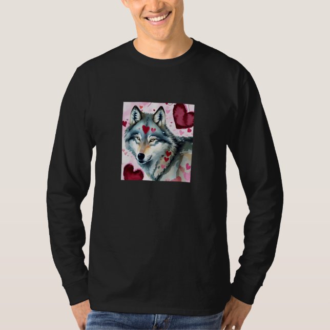 Camiseta Valentine's Day Love Heart Cute Wolf Girlfriend Fi (Frente)