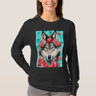 Camiseta Valentine's Day Love Heart Cute Wolf Girlfriend Fi