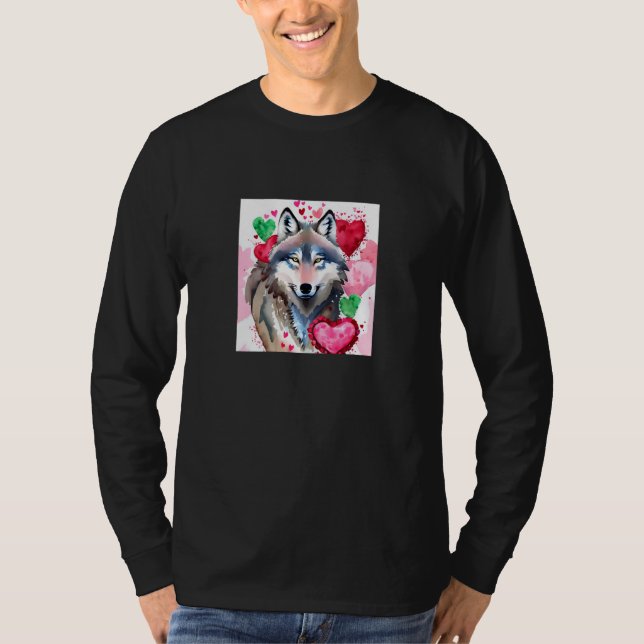 Camiseta Valentine's Day Love Heart Cute Wolf Girlfriend Fi (Frente)