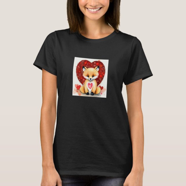 Camiseta Valentine's Day Love Heart Fox Teddy Girlfriend Fi (Frente)
