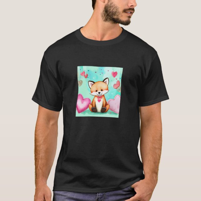 Camiseta Valentine's Day Love Heart Fox Teddy Girlfriend Fi (Frente)
