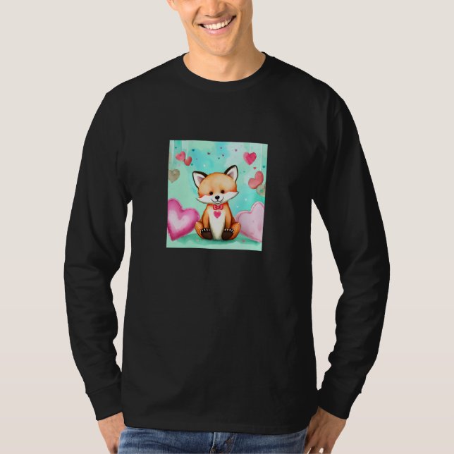Camiseta Valentine's Day Love Heart Fox Teddy Girlfriend Fi (Frente)
