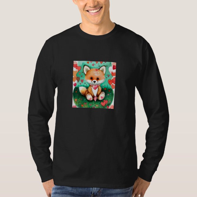 Camiseta Valentine's Day Love Heart Fox Teddy Girlfriend Fi (Frente)