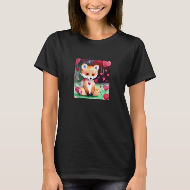 Camiseta Valentine's Day Love Heart Fox Teddy Girlfriend Fi (Frente)