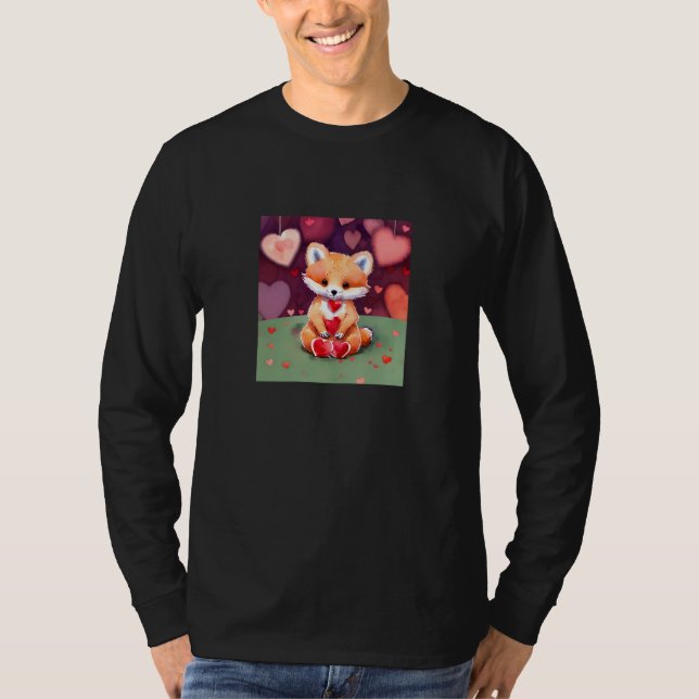 Camiseta Valentine's Day Love Heart Fox Teddy Girlfriend Fi (Frente)