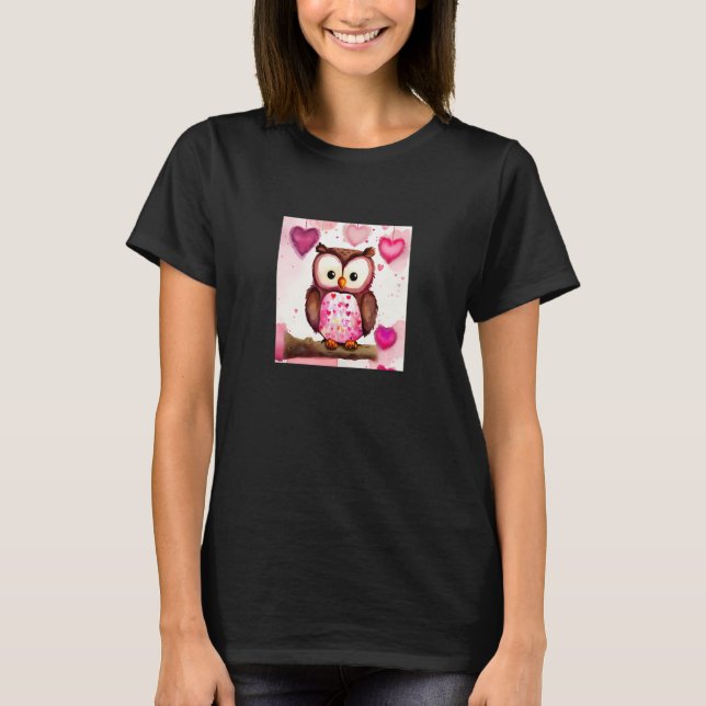 Camiseta Valentine's Day Love Heart Owl Teddy Girlfriend Fi (Frente)