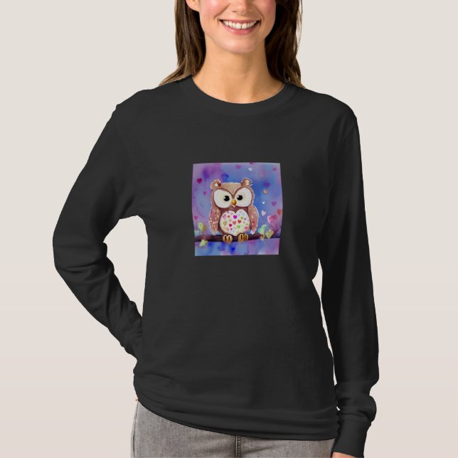 Camiseta Valentine's Day Love Heart Owl Teddy Girlfriend Fi (Frente)