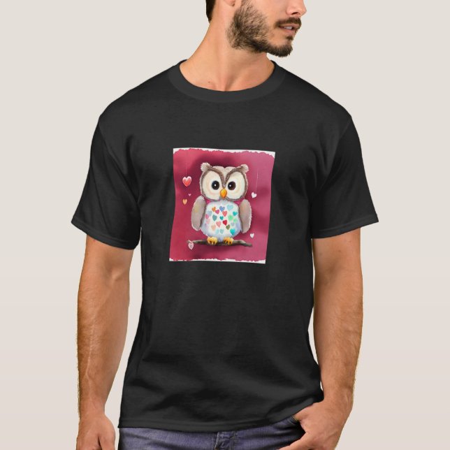 Camiseta Valentine's Day Love Heart Owl Teddy Girlfriend Fi (Frente)