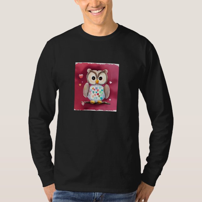 Camiseta Valentine's Day Love Heart Owl Teddy Girlfriend Fi (Frente)
