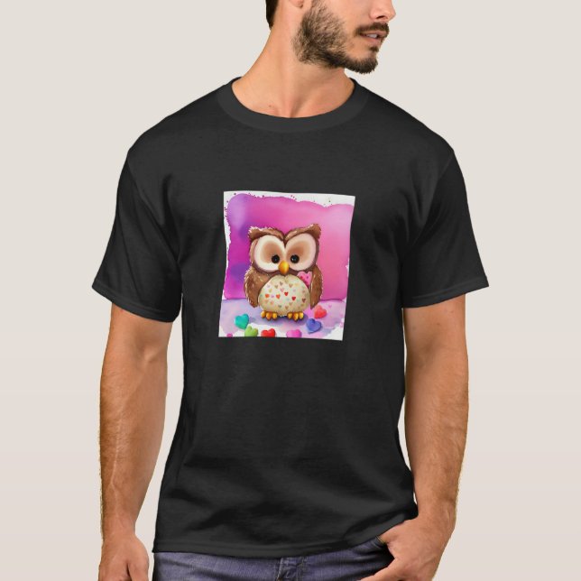 Camiseta Valentine's Day Love Heart Owl Teddy Girlfriend Fi (Frente)