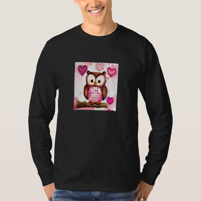 Camiseta Valentine's Day Love Heart Owl Teddy Girlfriend Fi (Frente)