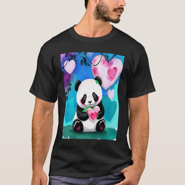 Camiseta Valentine's Day Love Heart Panda Girlfriend Fiancé (Frente)
