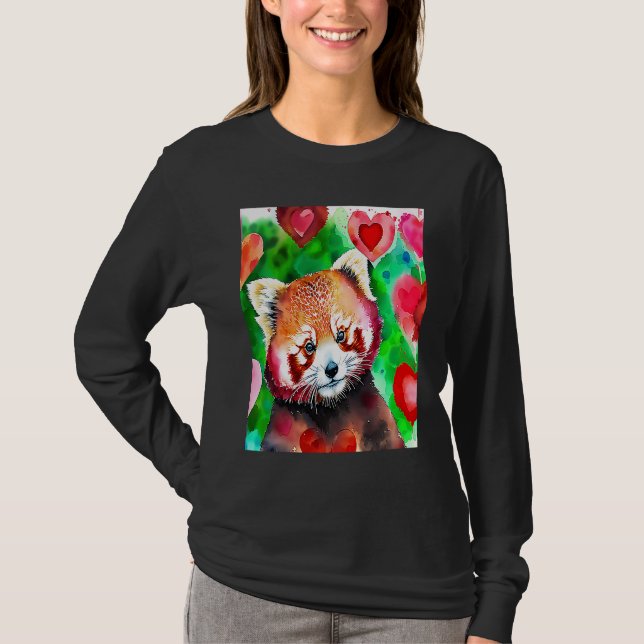 Camiseta Valentine's Day Love Heart Red Panda Girlfriend Fi (Frente)