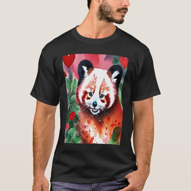 Camiseta Valentine's Day Love Heart Red Panda Girlfriend Fi (Frente)