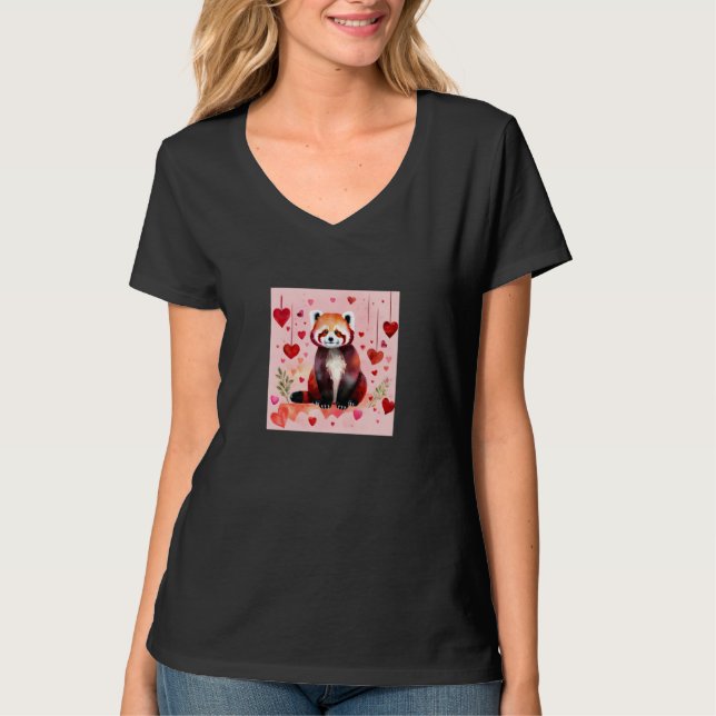 Camiseta Valentine's Day Love Heart Red Panda Girlfriend Fi (Frente)