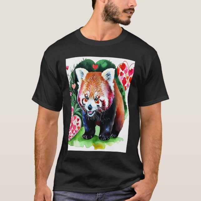 Camiseta Valentine's Day Love Heart Red Panda Girlfriend Fi (Frente)