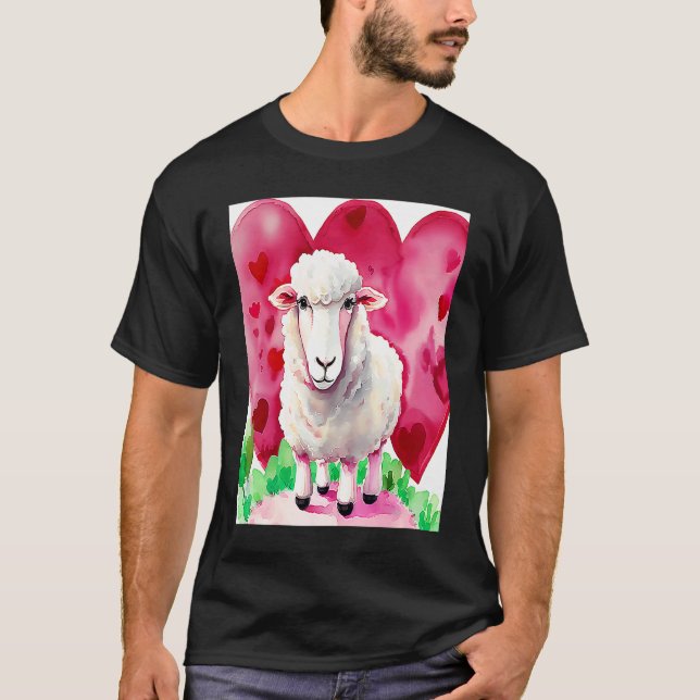 Camiseta Valentine's Day Love Heart Sheep Girlfriend Fiancé (Frente)