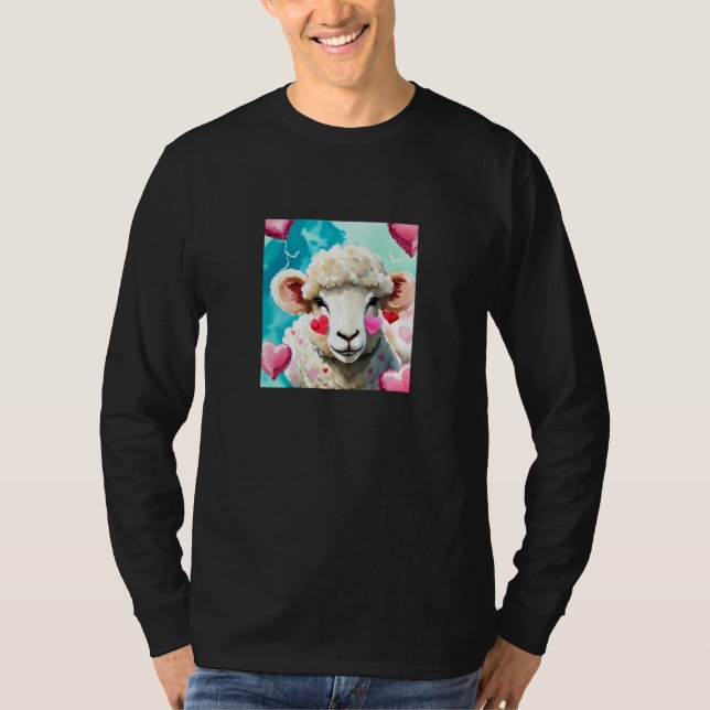 Camiseta Valentine's Day Love Heart Sheep Girlfriend Fiancé (Frente)