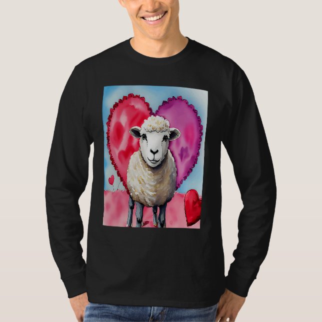 Camiseta Valentine's Day Love Heart Sheep Girlfriend Fiancé (Frente)