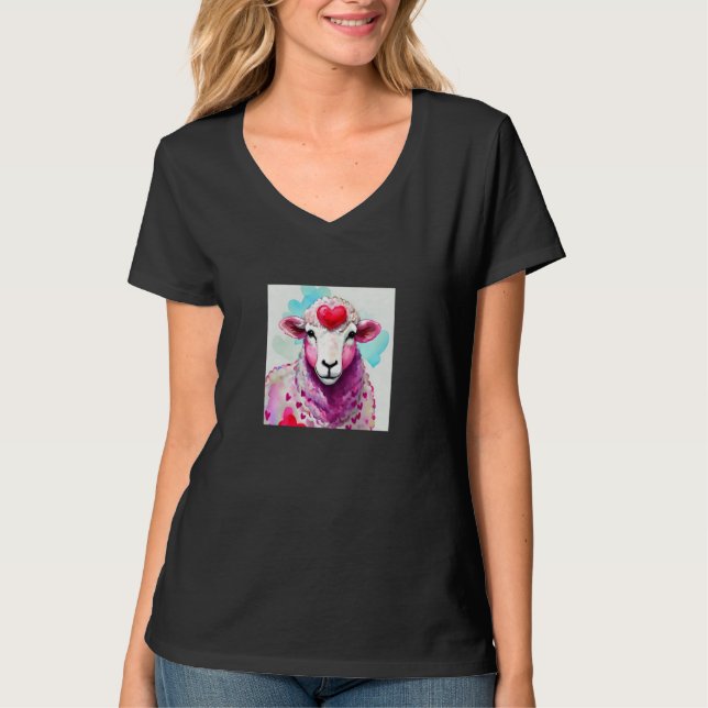 Camiseta Valentine's Day Love Heart Sheep Girlfriend Fiancé (Frente)
