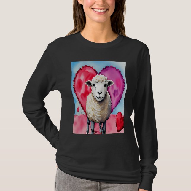 Camiseta Valentine's Day Love Heart Sheep Girlfriend Fiancé (Frente)