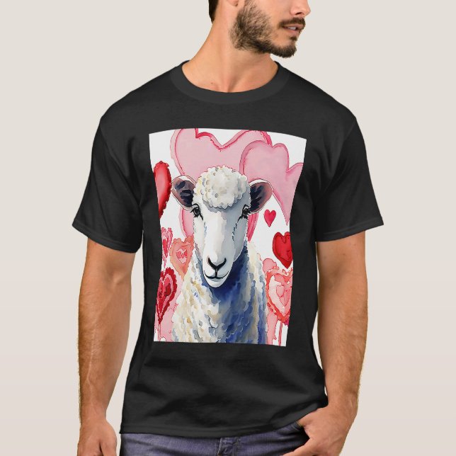 Camiseta Valentine's Day Love Heart Sheep Girlfriend Fiancé (Frente)