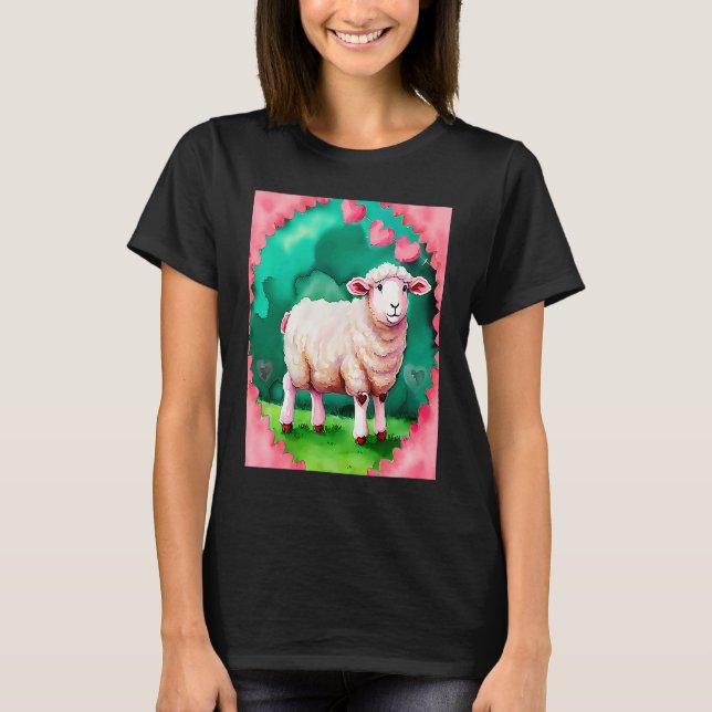 Camiseta Valentine's Day Love Heart Sheep Girlfriend Fiancé (Frente)