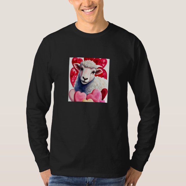 Camiseta Valentine's Day Love Heart Sheep Girlfriend Fiancé (Frente)