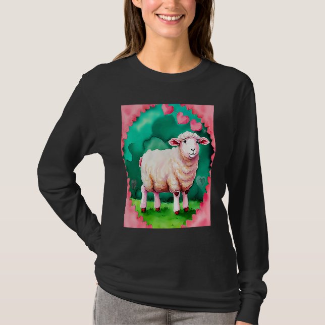 Camiseta Valentine's Day Love Heart Sheep Girlfriend Fiancé (Frente)