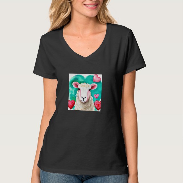 Camiseta Valentine's Day Love Heart Sheep Girlfriend Fiancé (Frente)