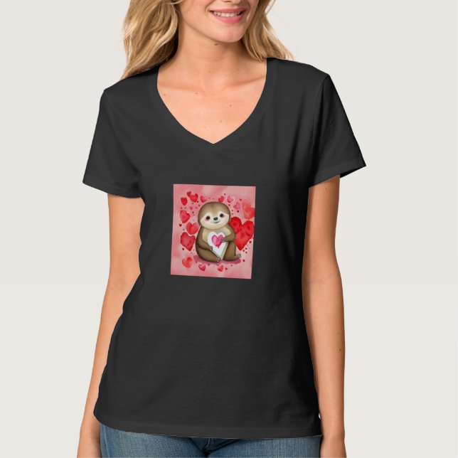 Camiseta Valentine's Day Love Heart Sloth Girlfriend Fiancé (Frente)