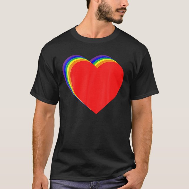 Camiseta Valentines Day Love Hearts LGBT Gay Pride Flag Equ (Frente)