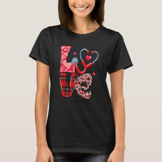 Camiseta Valentines Day Love Nurse Life Leopard Stethocope 