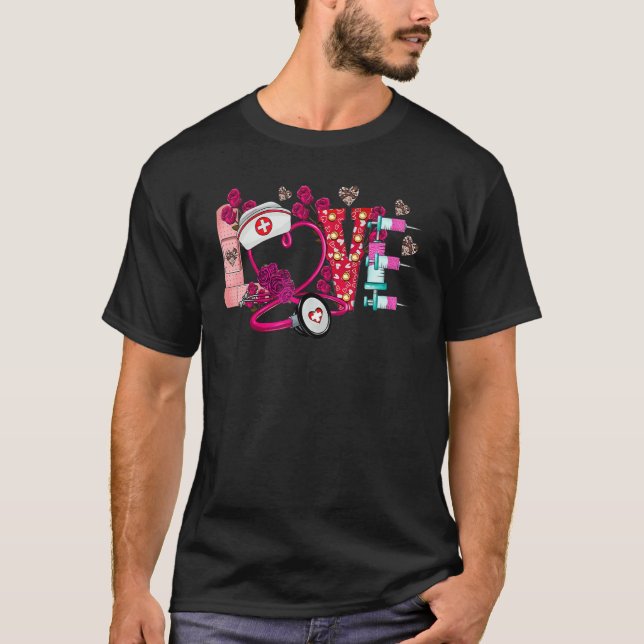 Camiseta Valentines Day Love Nurse Rose Heart Matching Coup (Frente)