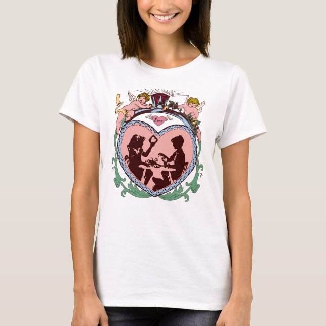 Camiseta Valentines Day Love Rococo Style with Cherubs (Frente)