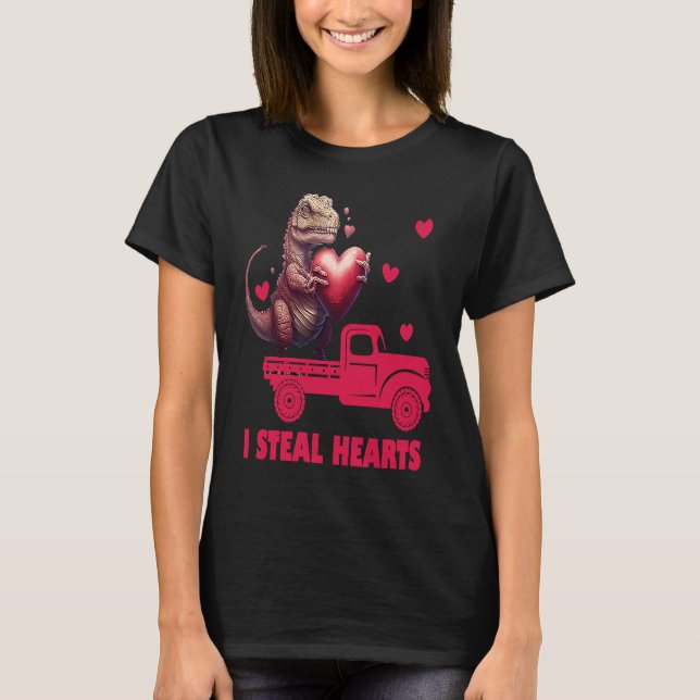 Camiseta Valentine's Day Rex Dino I Steal Hearts Men Women  (Frente)