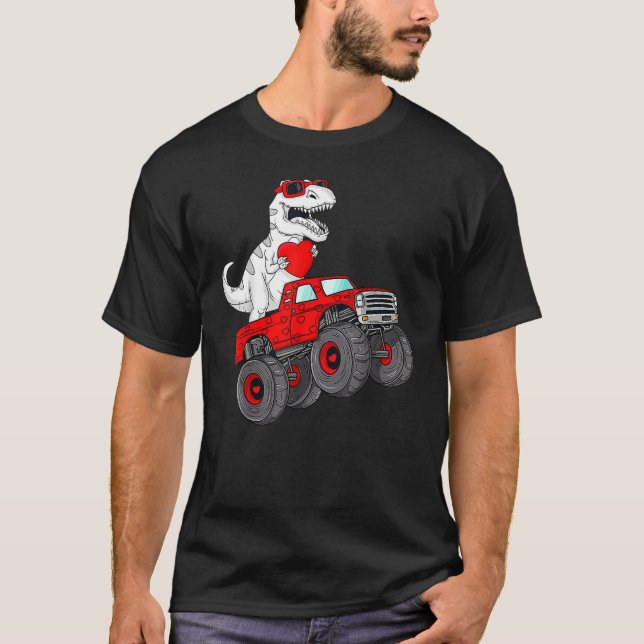 Camiseta Valentines Day Rex Riding Monster Truck  Toddler B (Frente)