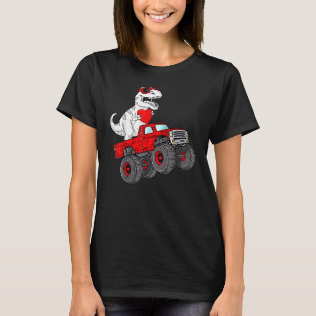 Camiseta Valentines Day Rex Riding Monster Truck  Toddler B (Frente)