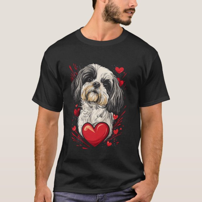 Camiseta Valentine's Day Shih Tzu Dog Vector (Frente)