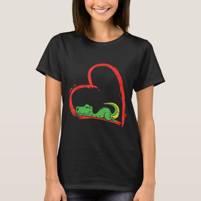 Camiseta Valentines Day Shirt Funny Heart Trex Sleeng Dinos (Frente)