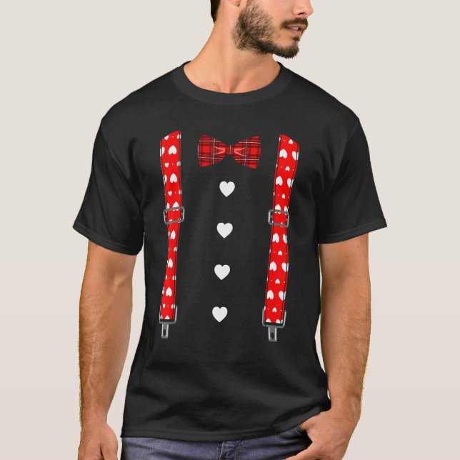 Camiseta Valentine's Day Suspenders Hearts Bow Tie  Men Boy (Frente)