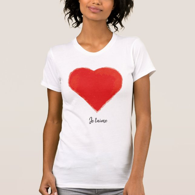 Camiseta Valentine's Day T-Shirt Je t'aime with Red Heart (Frente)