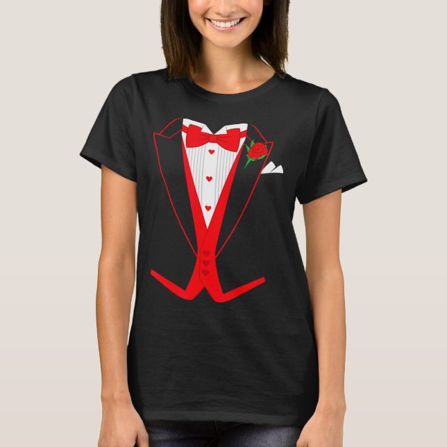 Camiseta Valentine's Day Tuxedo Red Bow Tie Costume For Guy (Frente)