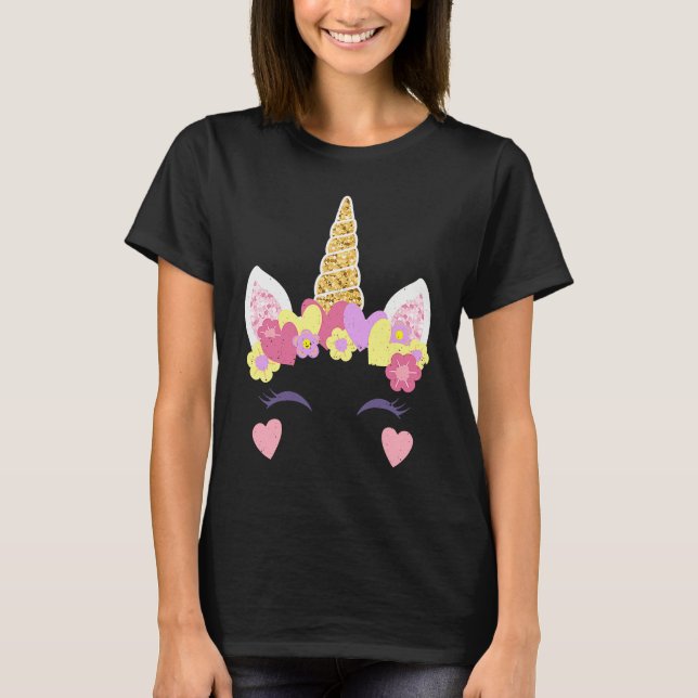 Camiseta Valentine's Day Unicorn Face Hearts Cute Matching  (Frente)