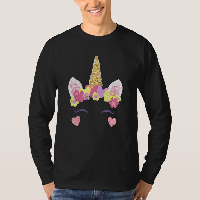 Camiseta Valentine's Day Unicorn Face Hearts Cute Matching  (Frente)