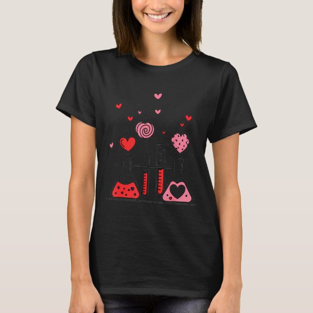 Camiseta Valentines Day Vibes Science Teacher 100 Days Of S (Frente)